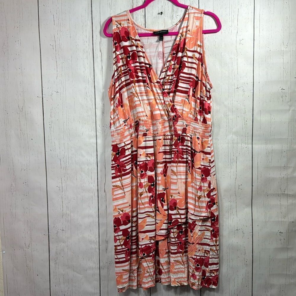 Lane Bryant Plus Size Floral Striped Sleeveless Midi Dress 18 Boho Resort Flowy